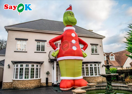 30ft Grinch şişme çizgi film karakterleri Yeşil canavar Noel şapkası Ev içi şişme ayakta dekorasyon